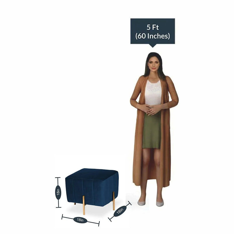 Luxury Pouffe Stool Ottoman in Soft Rich Blue with Golden Touch