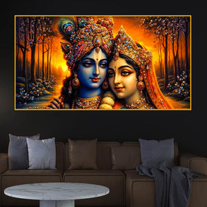 Luxury Radha Krishna Crystal Glass Wall Art Spiritual Painting