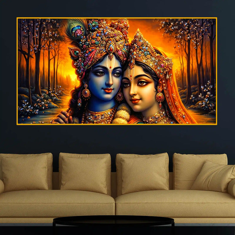 Luxury Radha Krishna Crystal Glass Wall Art Spiritual Painting