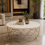 Luxury Round Center Table with White Top and Gold Honeycomb Frame