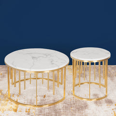 Luxury Round Marble Nesting Coffee Tables with Gold Metal Base