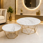 Luxury Round Marble Top Metal Coffee Table Duo