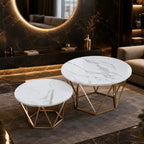 Luxury Round Marble Top Metal Coffee Table Duo