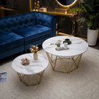 Luxury Round Marble Top Metal Coffee Table Duo