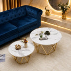 Luxury Round Marble Top Metal Coffee Table Duo