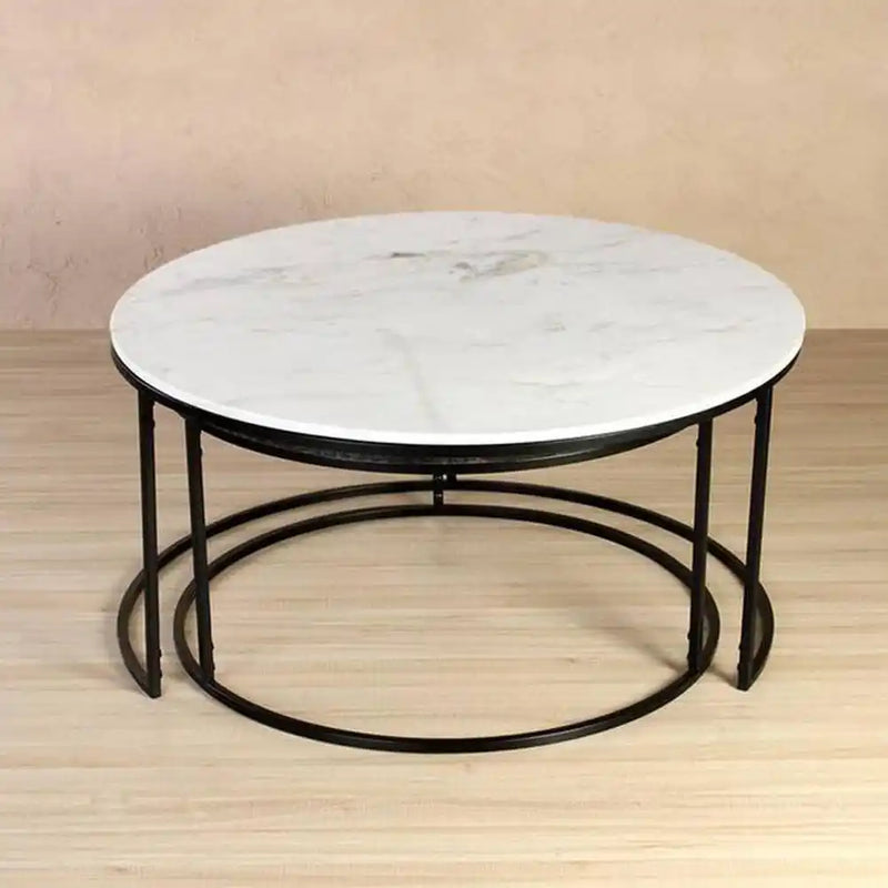 Luxury Round Nesting Coffee Table Set with Marble Top
