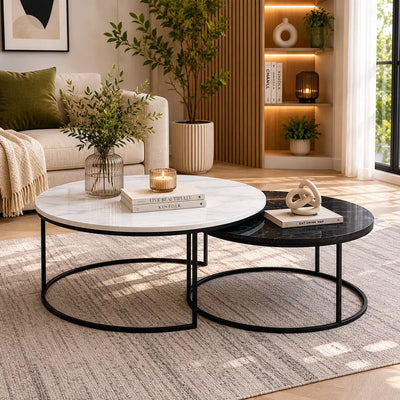 Luxury Round Nesting Coffee Table Set with Marble Top