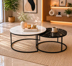 Luxury Round Nesting Coffee Table Set with Marble Top