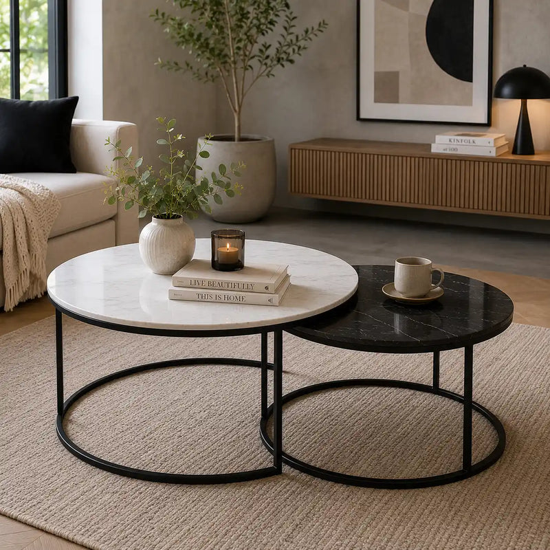 Luxury Round Nesting Coffee Table Set with Marble Top