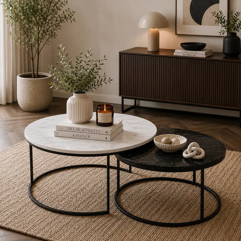 Luxury Round Nesting Coffee Table Set with Marble Top
