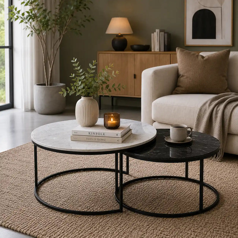 Luxury Round Nesting Coffee Table Set with Marble Top