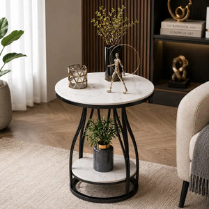 Luxury Round Side Table with Marble Top for Small Spaces