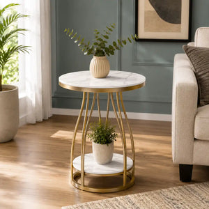 Luxury Round Side Table with Marble Top for Small Spaces