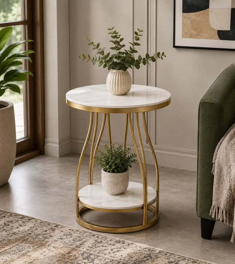 Luxury Round Side Table with Marble Top for Small Spaces