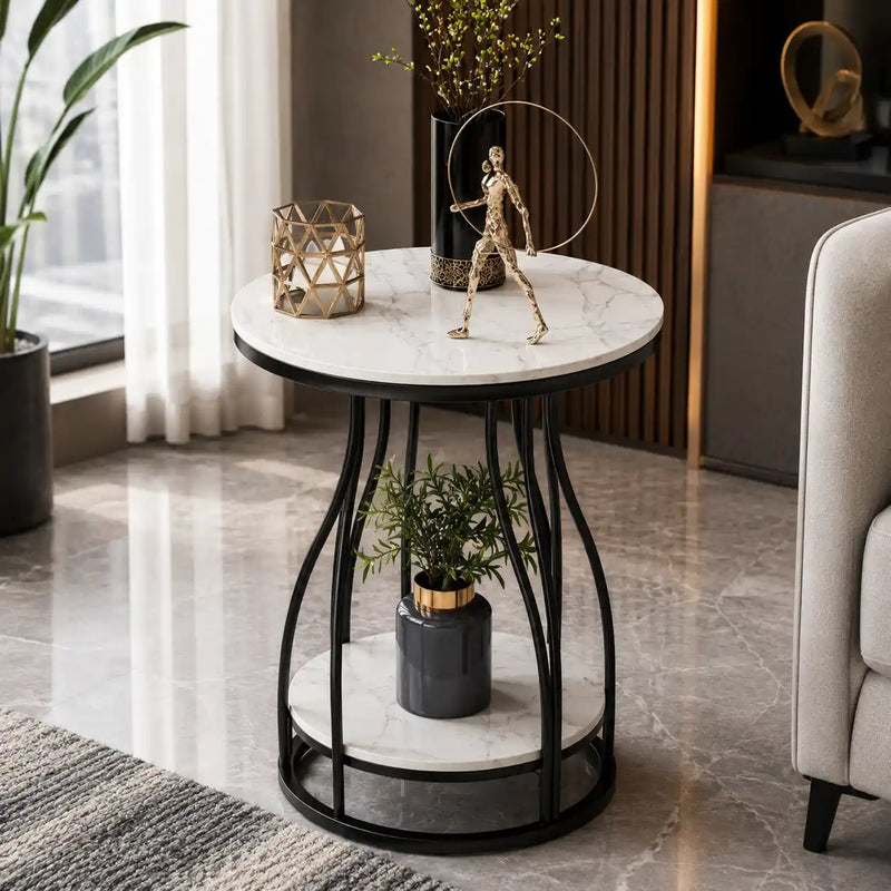 Luxury Round Side Table with Marble Top for Small Spaces
