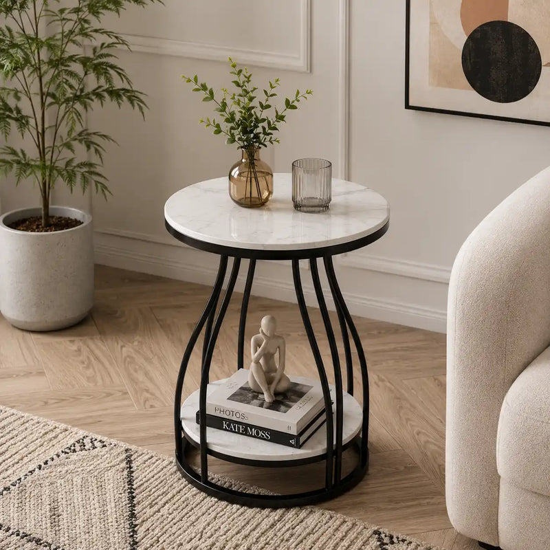 Luxury Round Side Table with Marble Top for Small Spaces