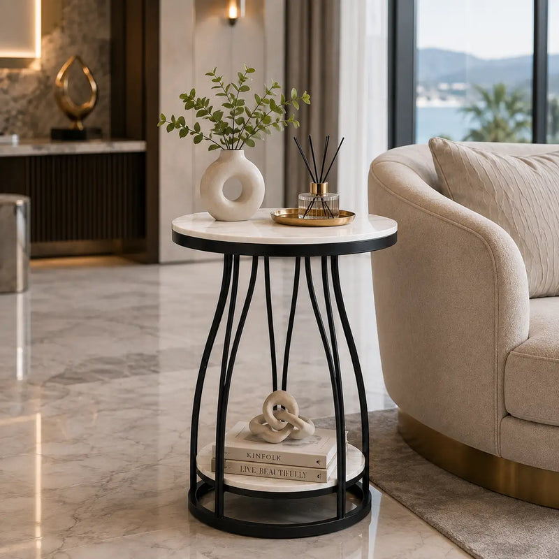 Luxury Round Side Table with Marble Top for Small Spaces