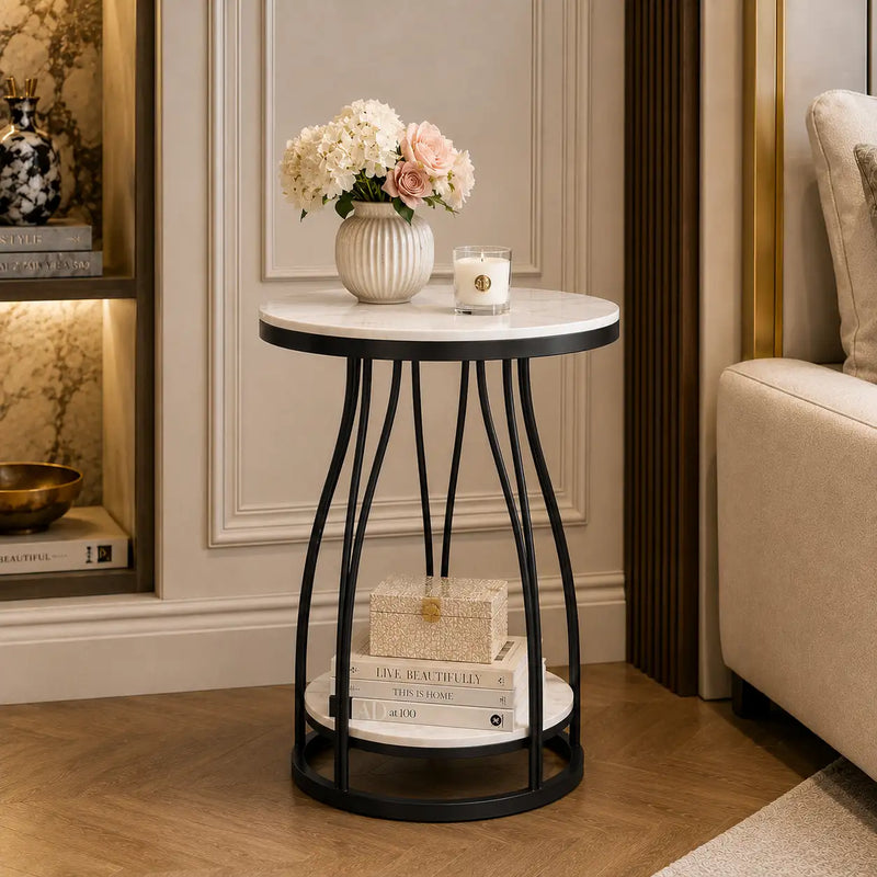 Luxury Round Side Table with Marble Top for Small Spaces