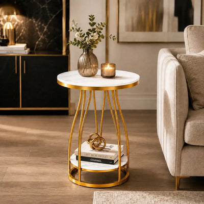 Luxury Round Side Table with Marble Top for Small Spaces