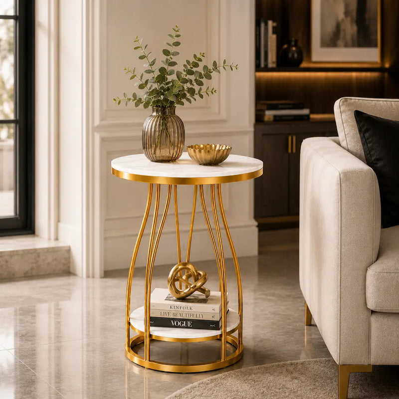 Luxury Round Side Table with Marble Top for Small Spaces