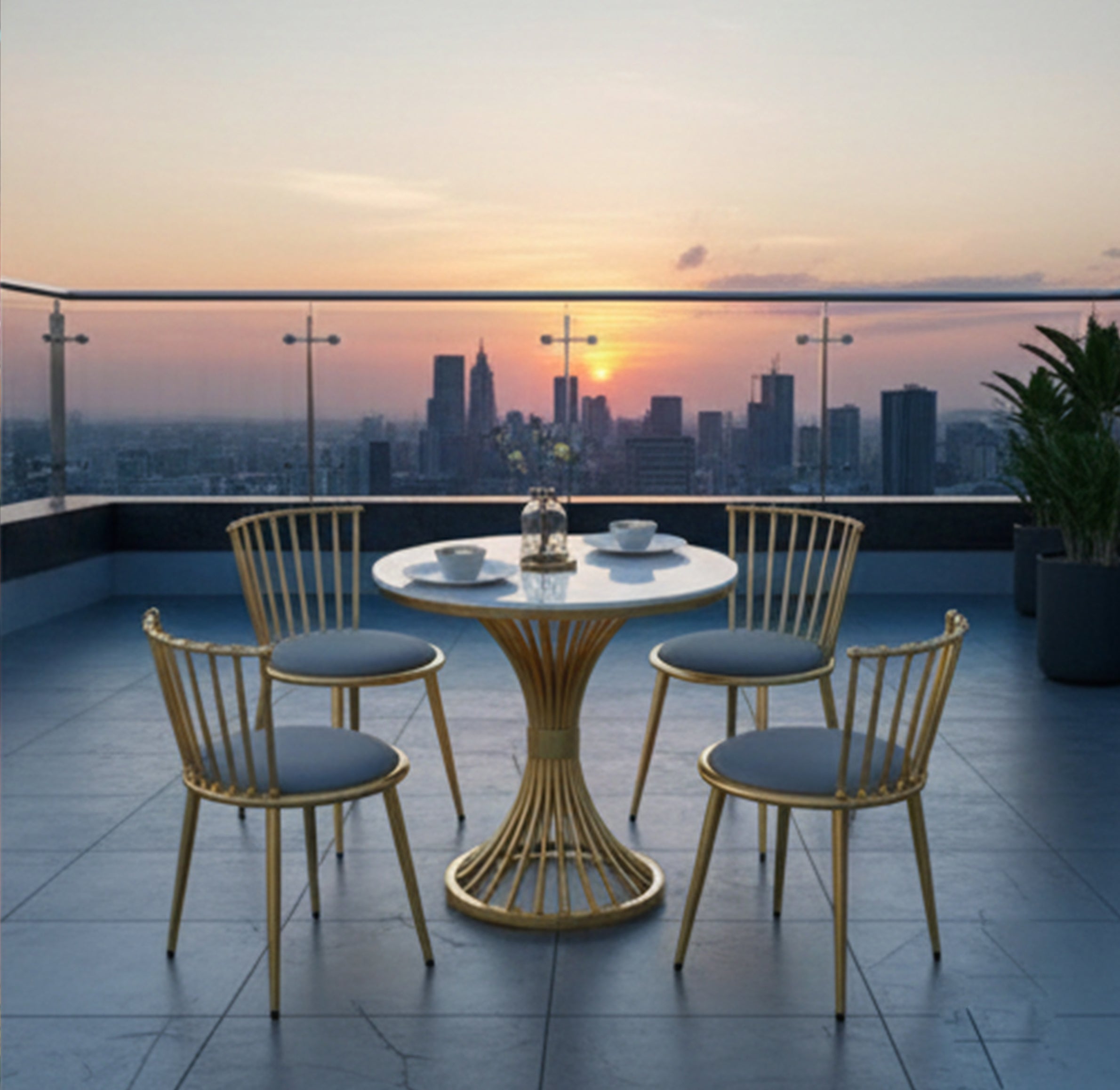 Luxury Round Table Set with 4 Chairs | Modern Home & Café Furniture