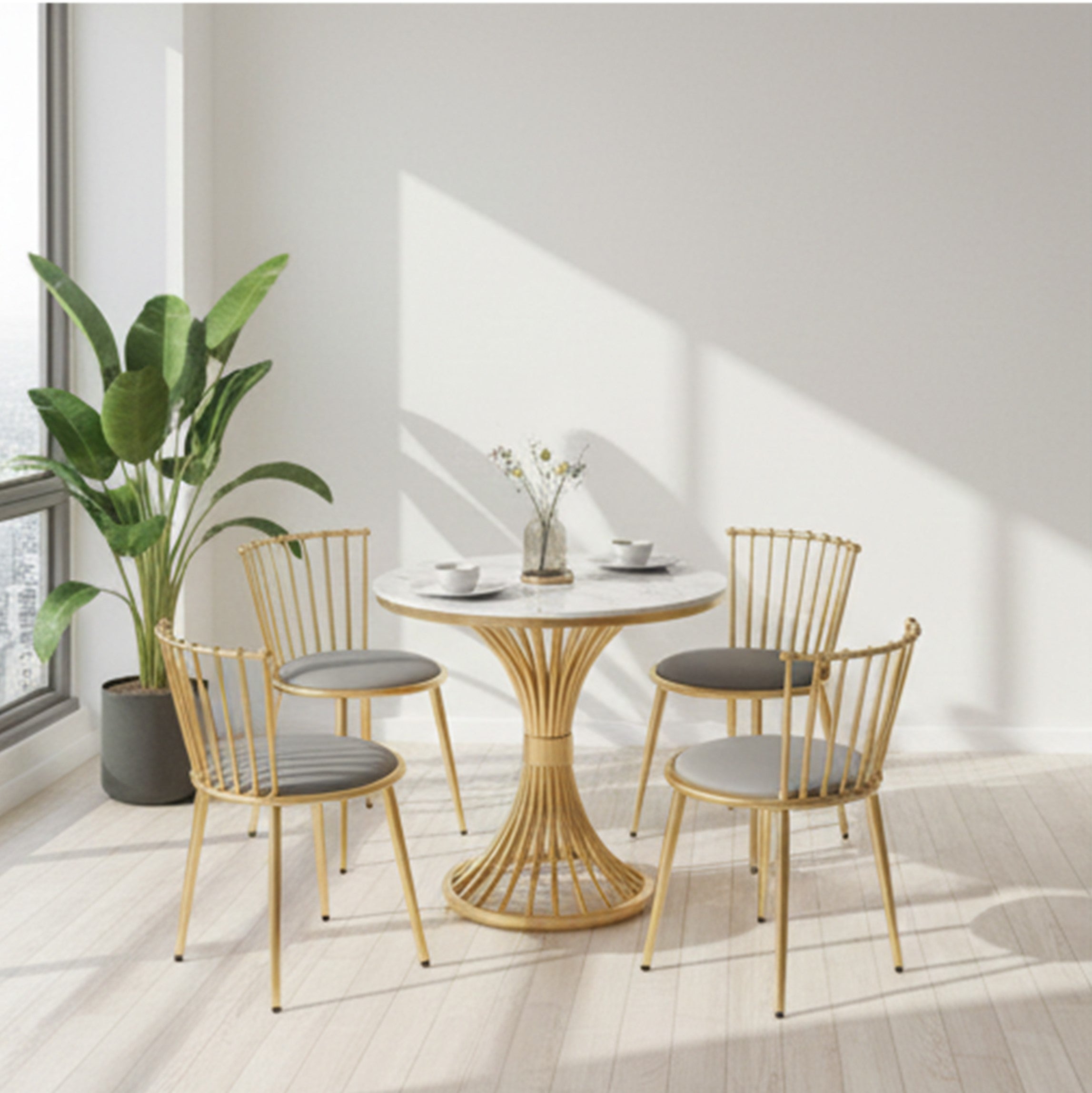 Luxury Round Table Set with 4 Chairs | Modern Home & Café Furniture