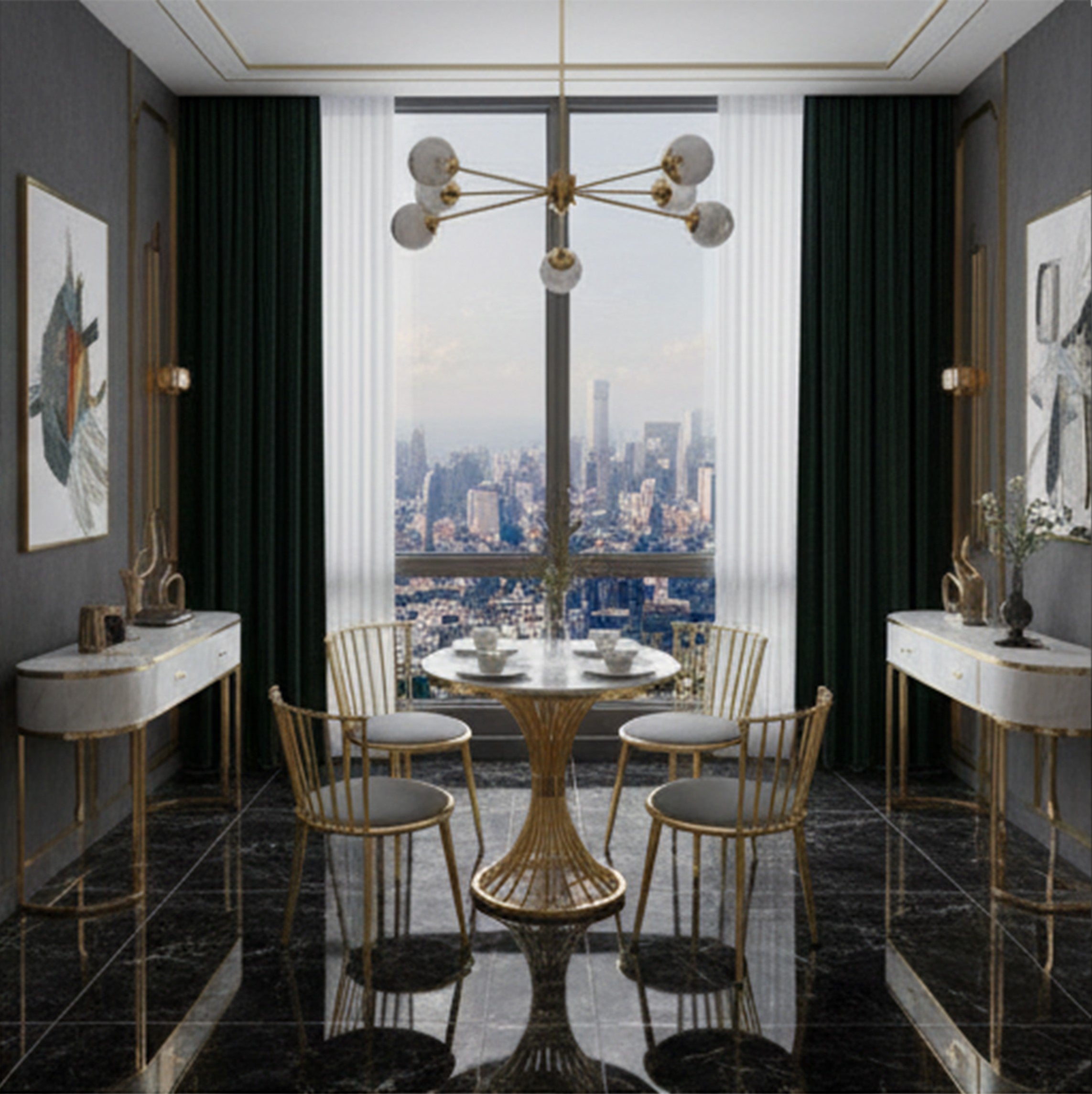 Luxury Round Table Set with 4 Chairs | Modern Home & Café Furniture