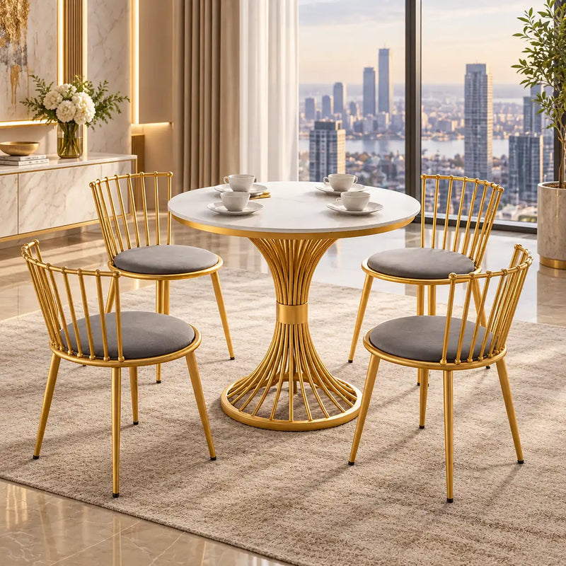 Luxury Round Table Set with 4 Chairs | Modern Home & Café Furniture