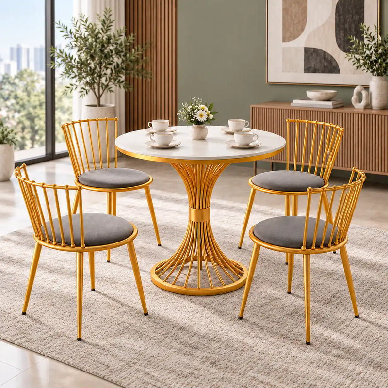 Luxury Round Table Set with 4 Chairs | Modern Home & Café Furniture
