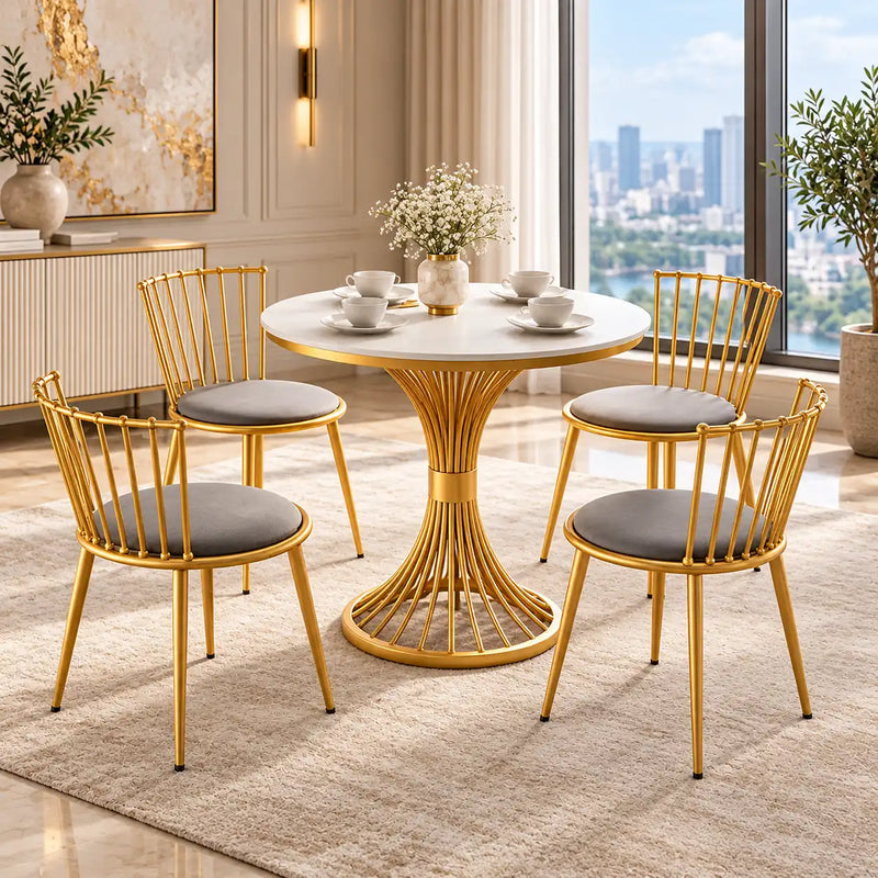 Luxury Round Table Set with 4 Chairs | Modern Home & Café Furniture