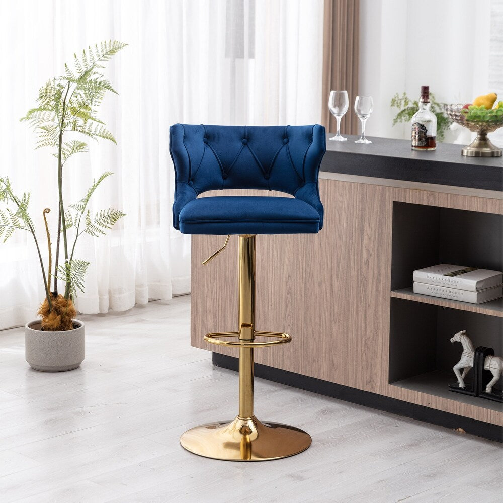 Luxury Royal Blue Velvet Bar Lounge Chair with Gold Base