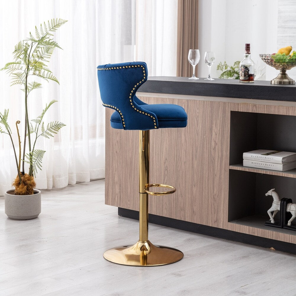 Luxury Royal Blue Velvet Bar Lounge Chair with Gold Base