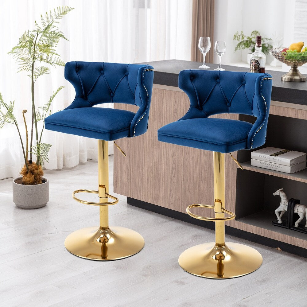 Luxury Royal Blue Velvet Bar Lounge Chair with Gold Base