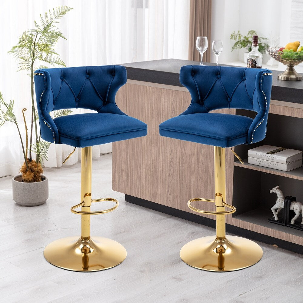 Luxury Royal Blue Velvet Bar Lounge Chair with Gold Base