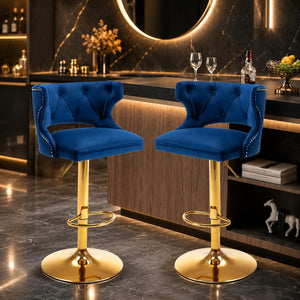 Luxury Royal Blue Velvet Bar Lounge Chair with Gold Base