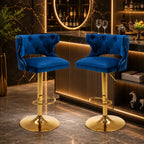 Luxury Royal Blue Velvet Bar Lounge Chair with Gold Base
