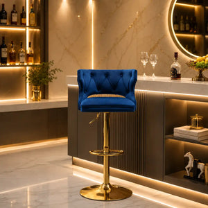 Luxury Royal Blue Velvet Bar Lounge Chair with Gold Base