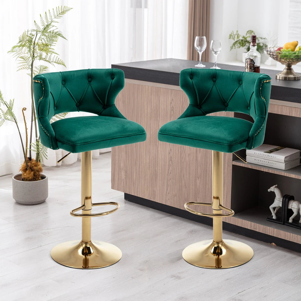 Luxury Royal Green Velvet Bar Lounge Chair with Gold Base