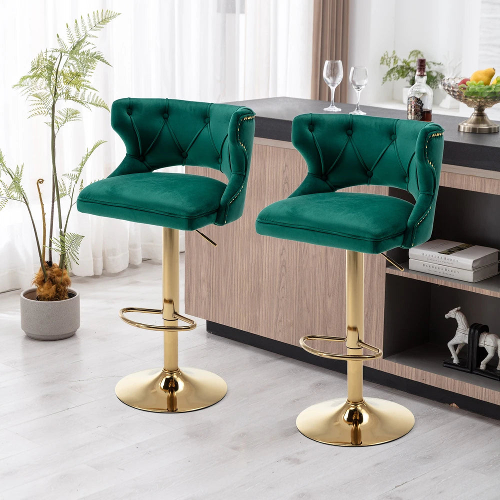Luxury Royal Green Velvet Bar Lounge Chair with Gold Base