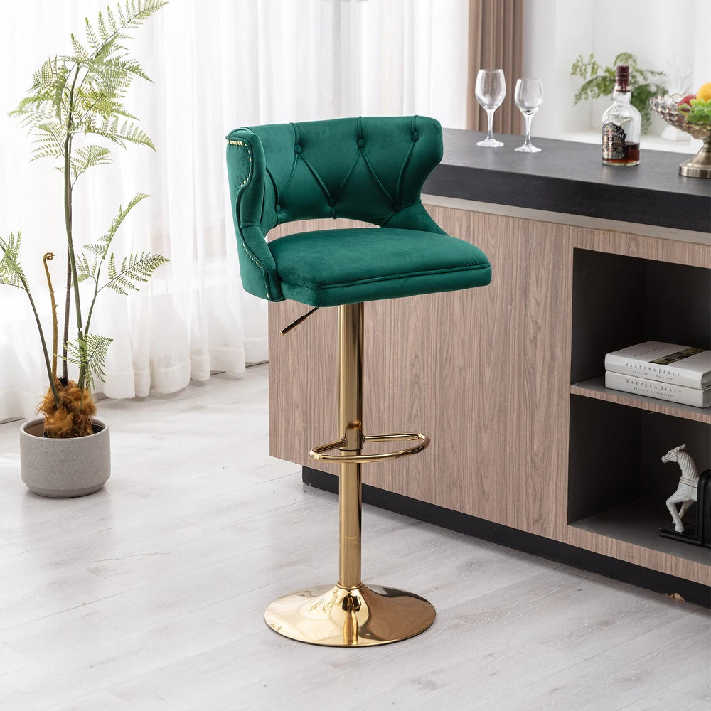 Luxury Royal Green Velvet Bar Lounge Chair with Gold Base