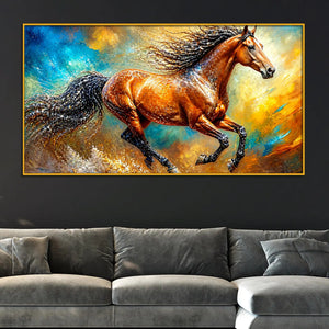 Luxury Running Horse Floating Frame Crystal Wall Painting