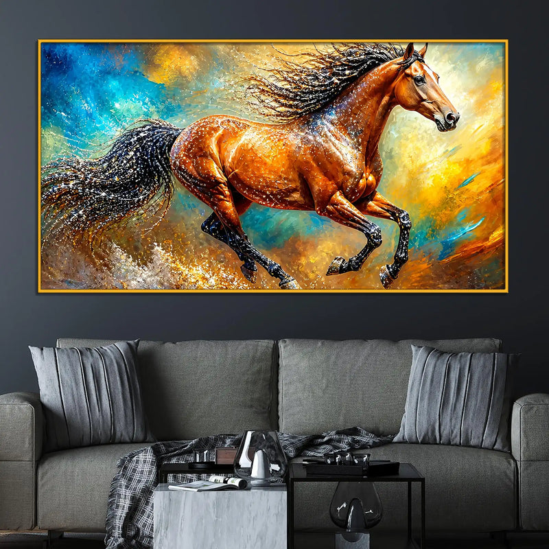 Luxury Running Horse Floating Frame Crystal Wall Painting