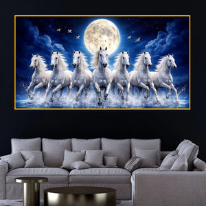 Luxury Running White Horses Crystal Glass Wall Painting