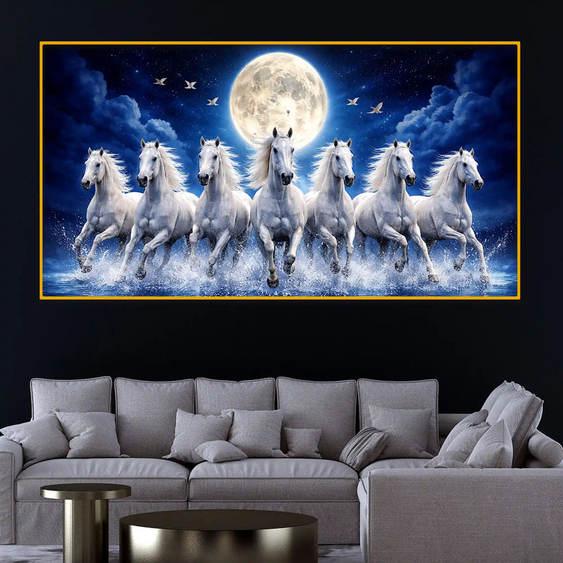 Luxury Running White Horses Crystal Glass Wall Painting