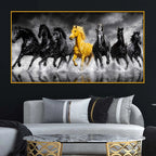 Luxury Seven Horses Floating Frame Crystal Wall Painting for Living Room