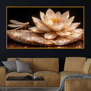 Luxury Shimmering Lotus Flower Crystal Glass Wall Painting for Premium Wall Décor