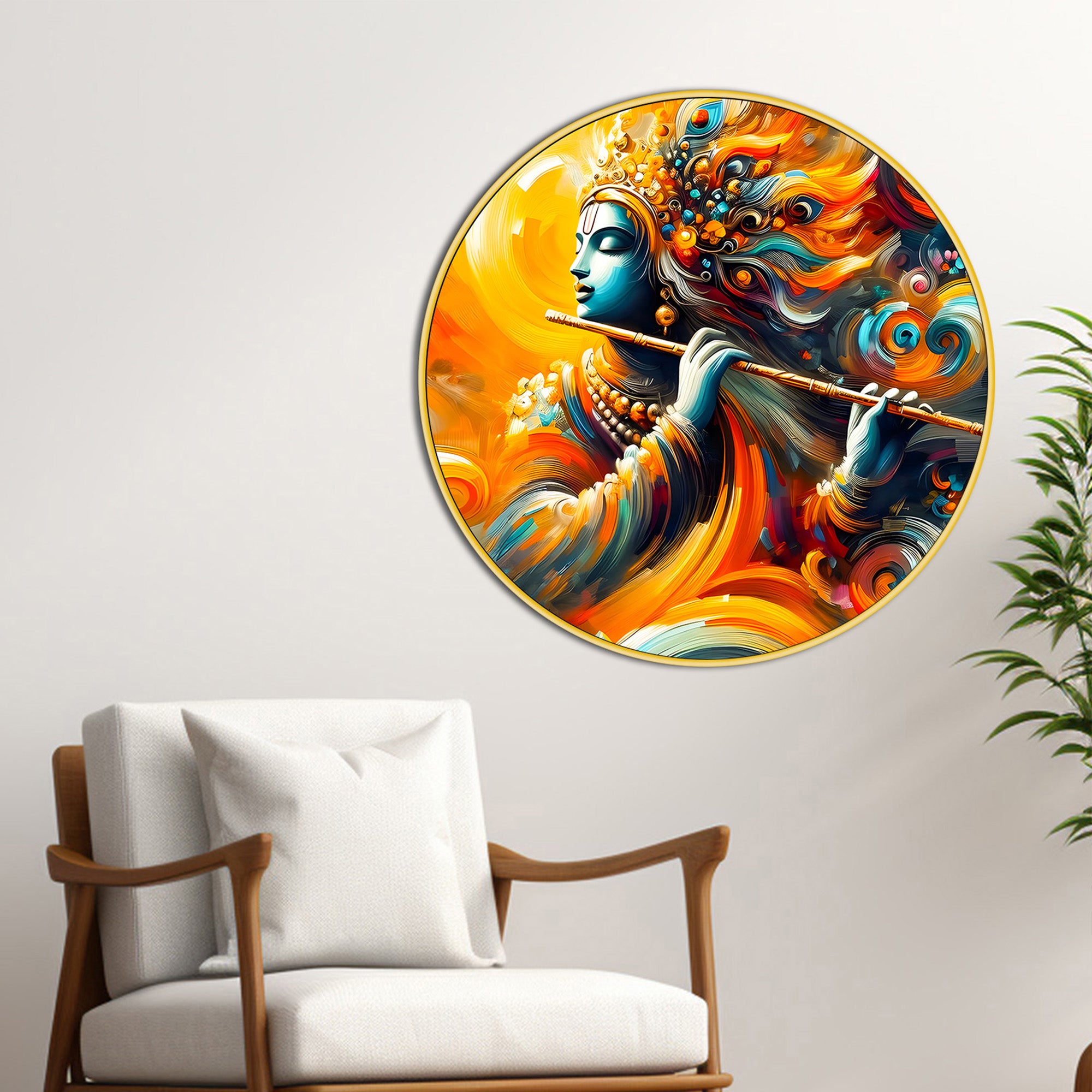 Luxury Shri Krishna Round Wall Painting