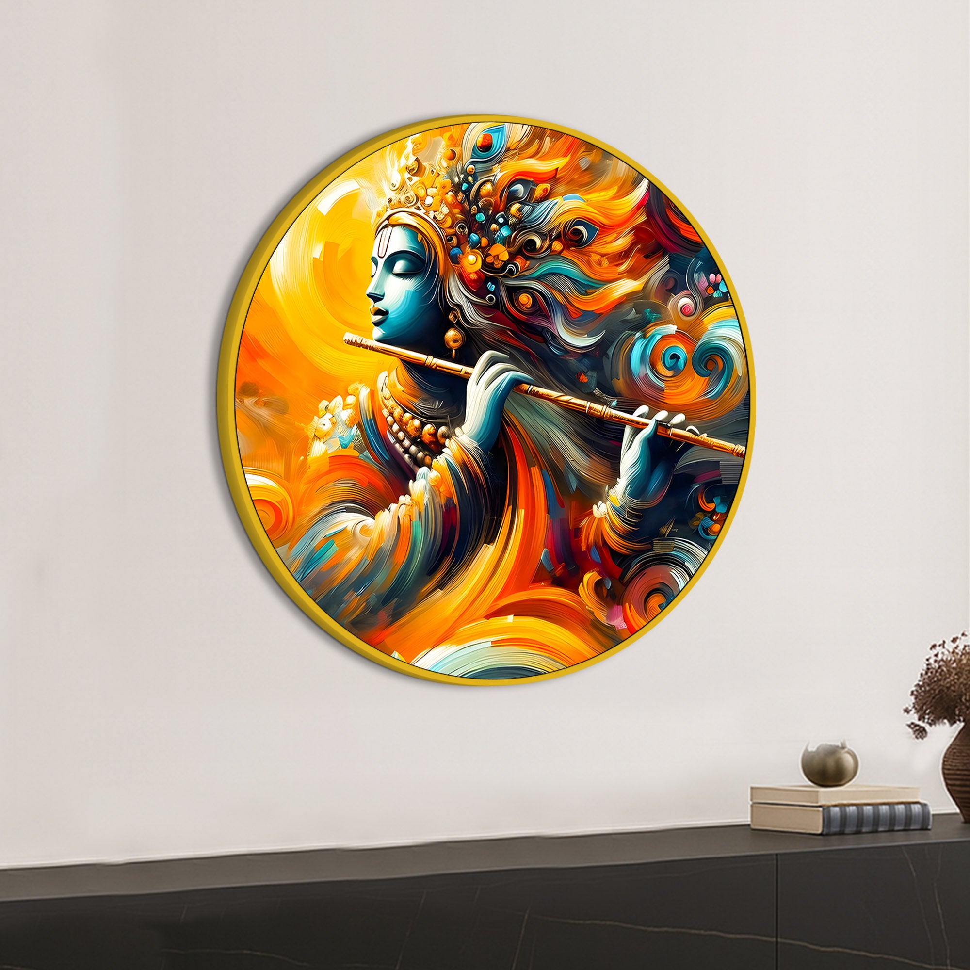 Luxury Shri Krishna Round Wall Painting