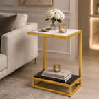 Luxury Sofa Side Table with Marble Shelves