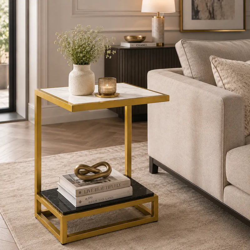 Luxury Sofa Side Table with Marble Shelves